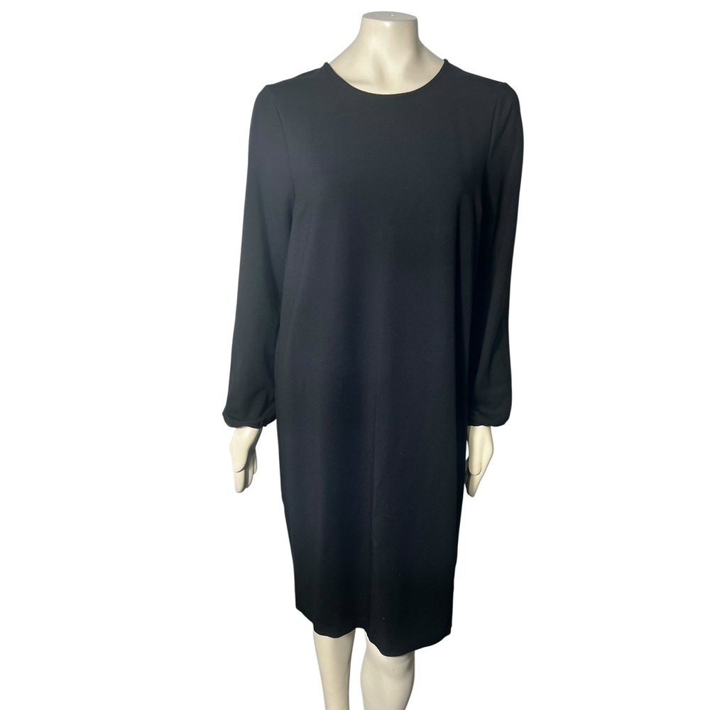 Boden Black Long Sleeve Shift Dress Minimalist Classic Workwear Cocktail LBD‎